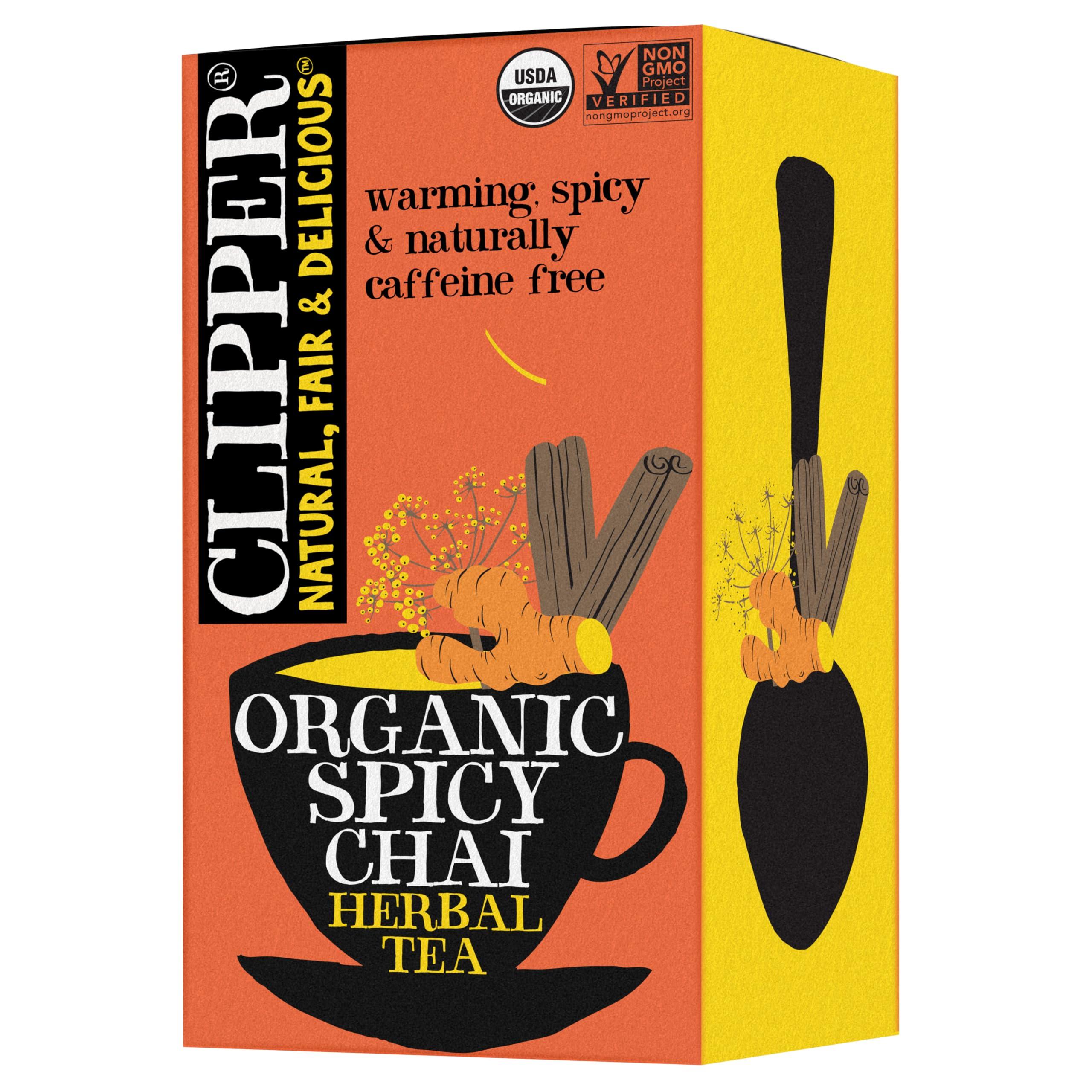 Clipper Natural, Fair & Delicious Clipper Tea Spicy Chai Herbal Tea Caffeine Free, USDA Organic, Great Hot or Iced Warming, Spicy, Natural, Fair & Delicious 20 Tea Bags