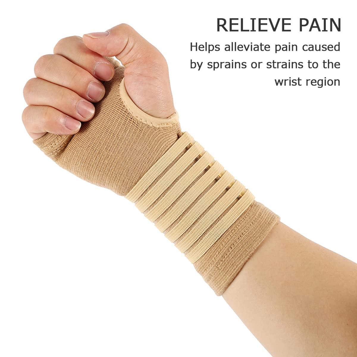 Muyoka Muyoka 2pcs Wrist Bandage Support Women\'s Wrist and Hand Sleeve Beige Wrist Hand Support Gloves Elastic Wrist Support with Strap for Sprains Injury or Sports