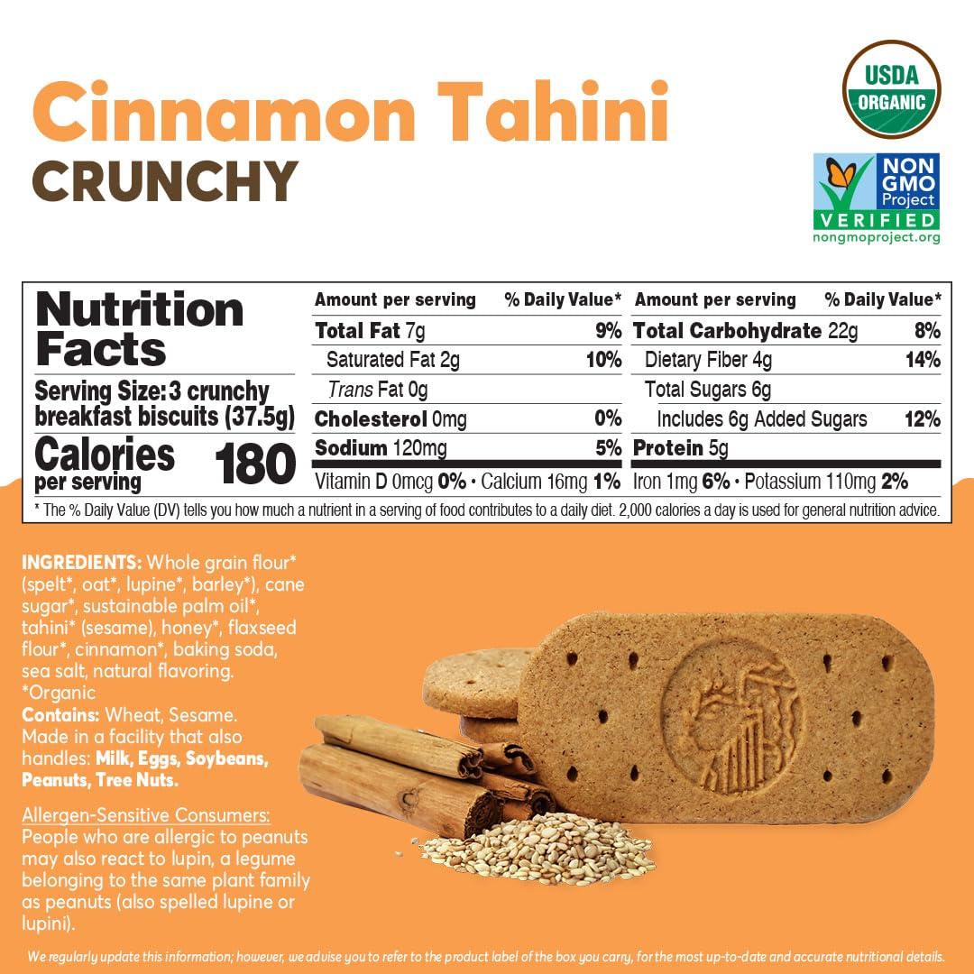 Olyra Ancient Greek Grains Olyra Breakfast Biscuits Cinnamon Tahini, Kids Healthy Snacks, Low Sugar, High Fiber, Plant-Based Protein Cookies, Organic Breakfast Cookies with Ancient Greek Grains, 24 Packs
