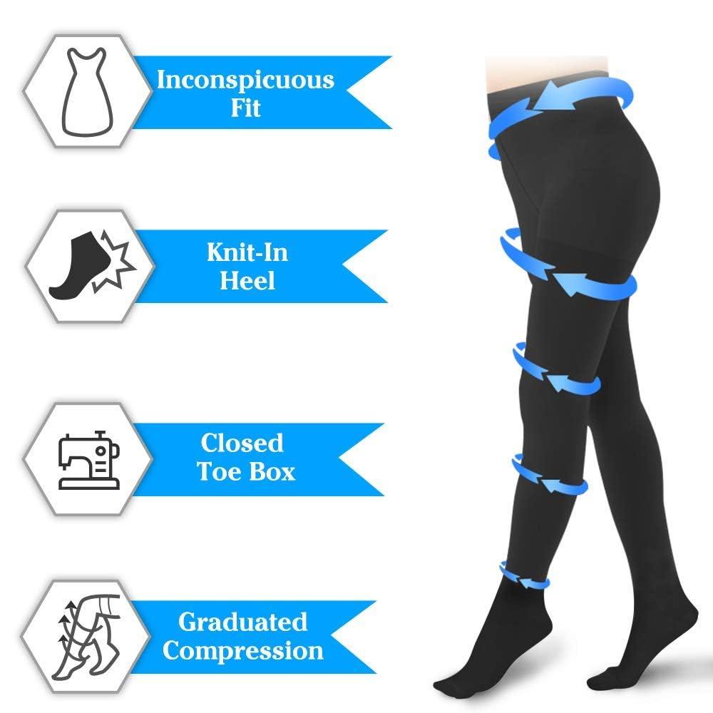 XUANSHOW 20-30mmHg Compression Pantyhose for Women, Medical Compression Stockings, High Waist Opaque Compression Tights for Lymphadema Edema, Swelling, Varicose Veins, Support Hose for Teacher Doctor (M,