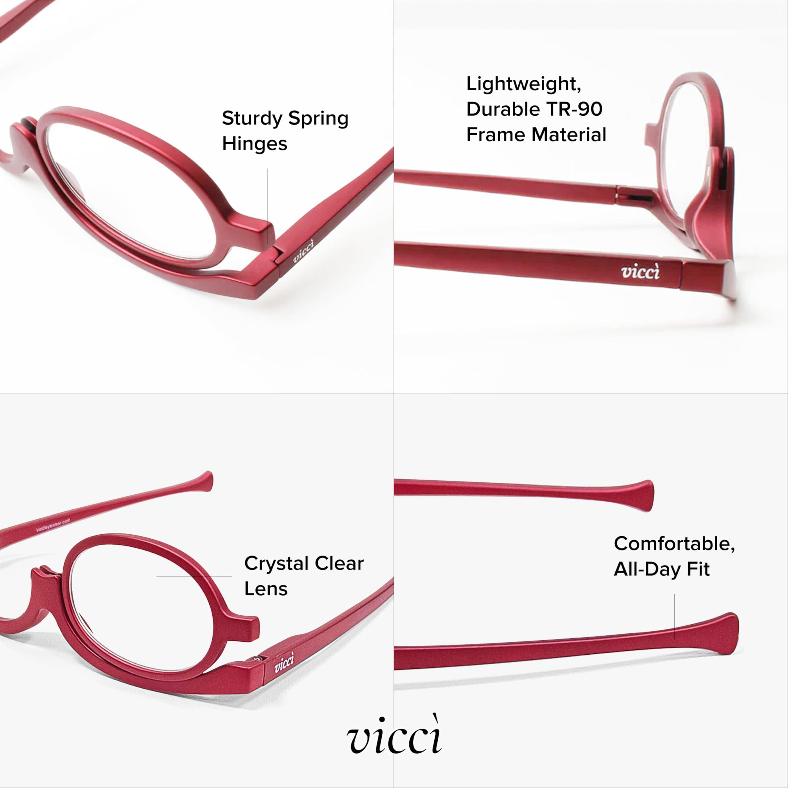 VICCI VICCI Makeup Reading Glasses | Cosmetic Readers Flip Up Lens Magnifying Eyeglasses for Women | Dual-Purpose Functionality, Lightweight Makeup Glasses | Offering Distortion-Free Vision +3.5 | Red