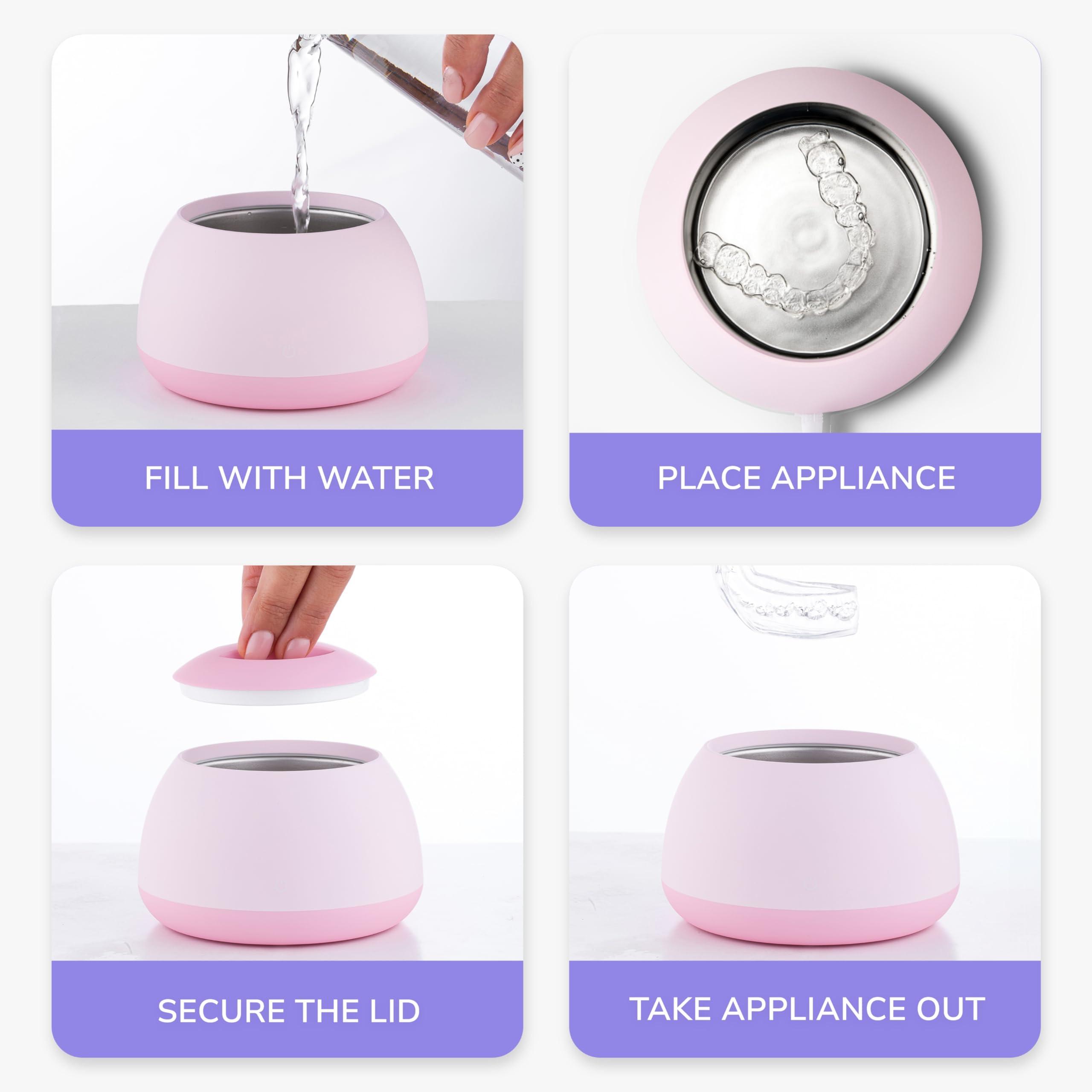 Zima Dental Zima Dental Pod | Rose Pink | Ultrasonic Retainer Cleaner Machine | Aligner, Nightguard, Mouth Guard, Denture Cleaner | Oral Dental Care FSA HSA Approved