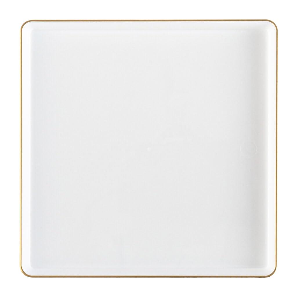 EcoQuality EcoQuality 13\" inch Disposable Square Translucent White Plastic Plates with Gold Rim, China Like Party Plates, Heavy Duty Charger Plate, Dinner, Weddings, Baby Showers, Catering, Non Toxic (4)