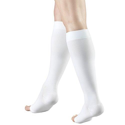 Truform Truform 20-30 mmHg Compression Stocking for Men and Women, Knee High Length, Open Toe, White, Small