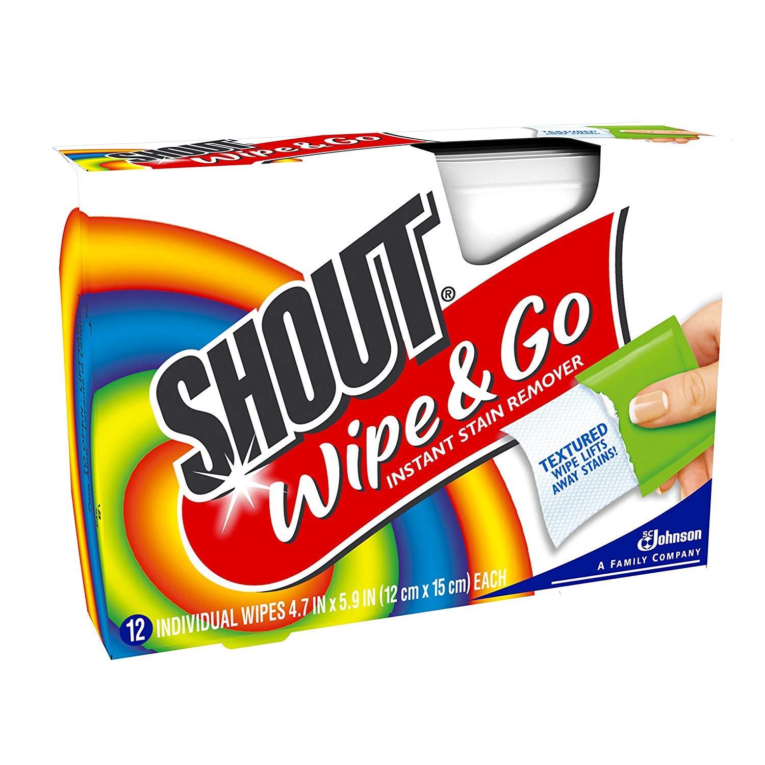 SHOUT Shout Wipe & Go 12Ct Wipes 4 Pack, Multicolor,12 Count (Pack of 4)