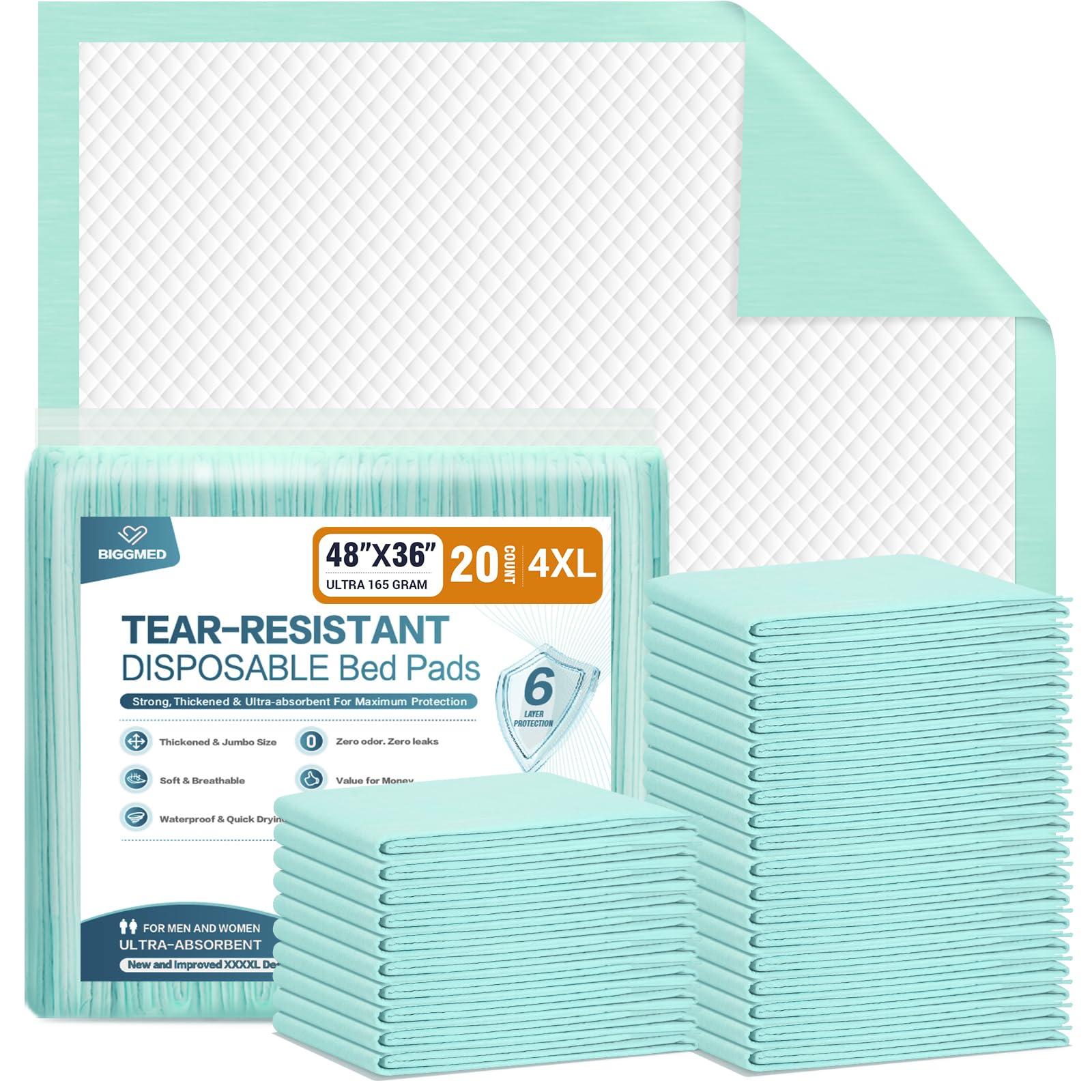 BIGGMED BIGGMED Tear-Resistant Chucks Pads Disposable 48\" x 36\" Underpads Extra Large Incontinence Bed Pads Heavy Duty Absorbency Chux Pads Pee Pads for Adult Elderly Puppy Pads for Training, 20 Pads