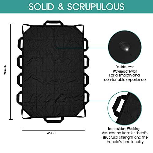 TINFAU Bed Positioning Pad with Reinforced Handle, 70" X 40" Multipurpose Waterproof Transfer Sheet for Turning, Lifting & Sliding, Reusable Washable Patient Positioning Sheet for Bedridden, Caregiver, Black