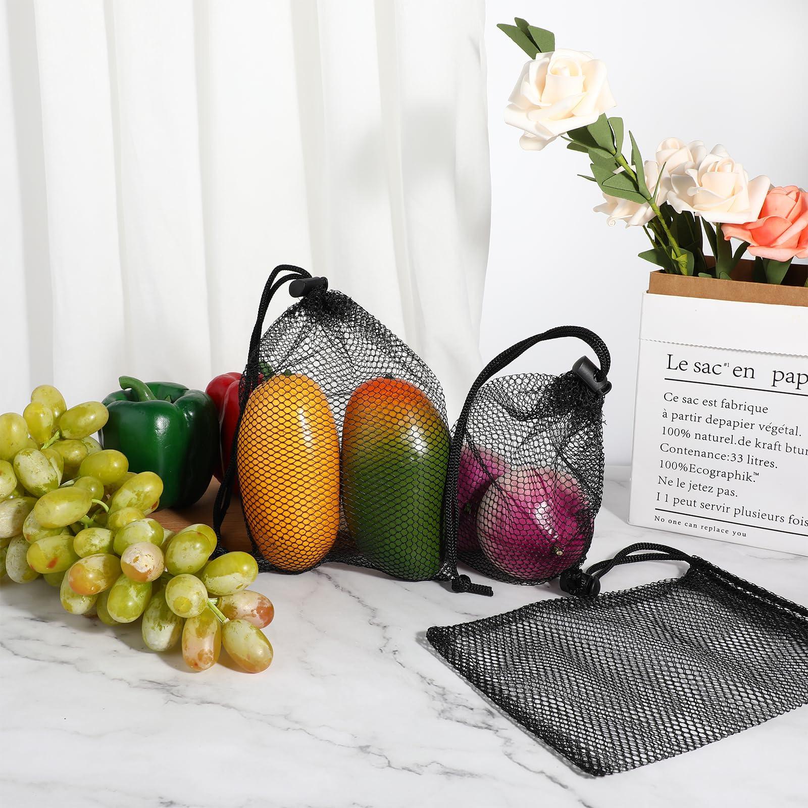 Teaaha 5 Pcs Small Mesh Bags, Small Mesh Drawstring Bag Storage Bag Laundry Mesh Bags for Gifts Scallop Bags Mesh with Cord Lock Closure for Kitchen Jewelry Toys Gifts Wedding (Black,5.9 X 7.8 Inch) (5)