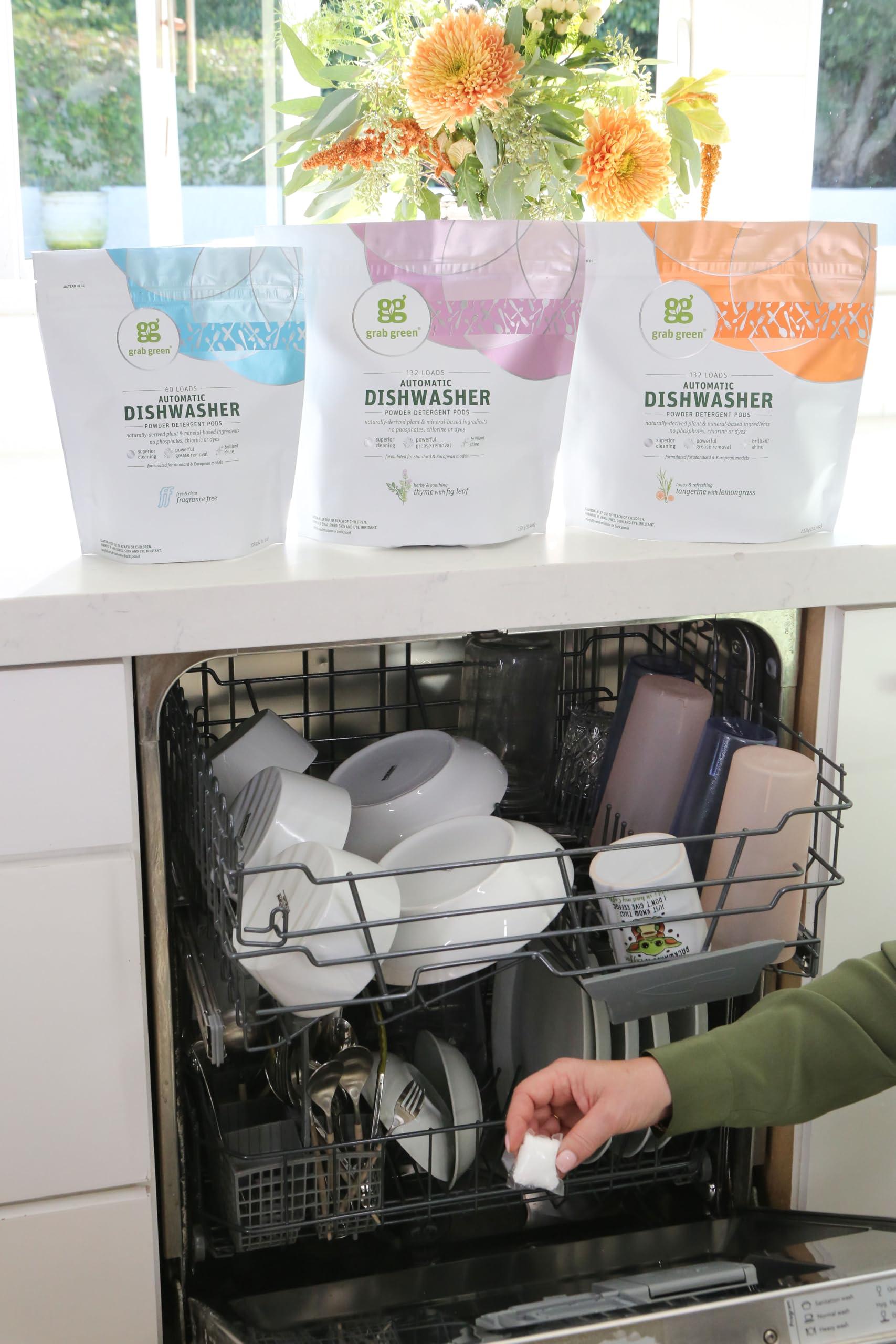 Grab Green Grab Green Automatic Dishwashing Detergent Pods, 132 Count, Thyme Fig Leaf Scent, Plant and Mineral Based, Superior Cleaning, Powerful Grease Removal,