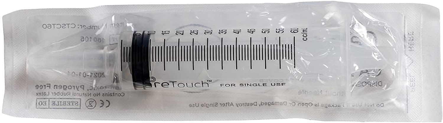 Care Touch Care Touch 60mL Syringe with Catheter Tip, 50 Large Medicine Syringes for Liquids, 60 ml Plastic Syringe - Feeding Syringe - Disposable & Individually Wrapped, Great for Home Care Use