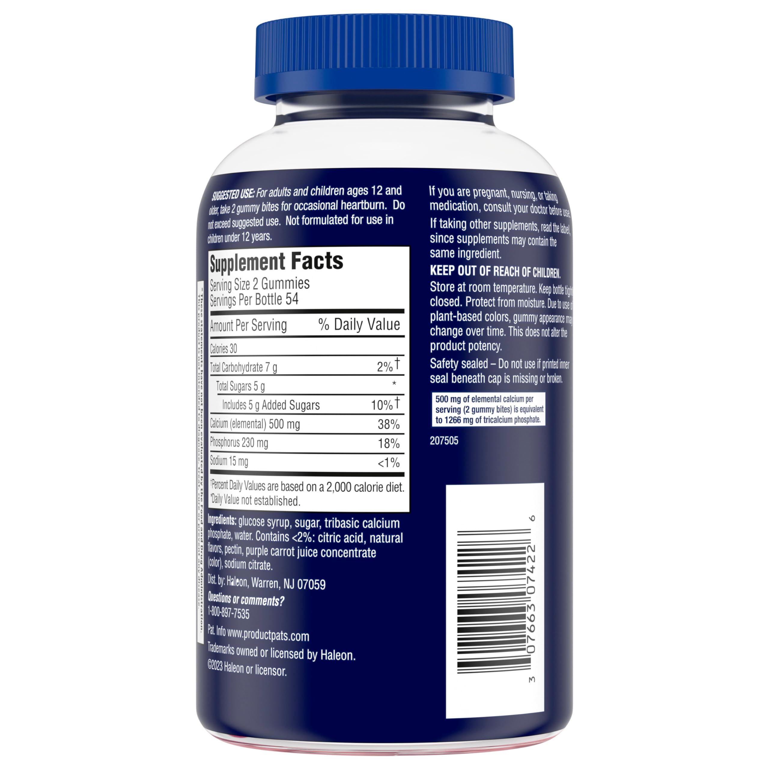 TUMS TUMS Gummy Bites Dietary Supplement for Occasional Heartburn Relief, Upset Stomach and Acid Indigestion, Great for a Summer BBQ - Cherry Berry Burst - 108 Count