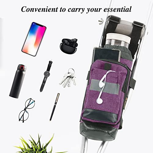 PACMAXI Crutch Bag Lightweight Crutch Accessories Storage Pouch with Reflective Strap and Front Zipper Pocket for Universal Crutch Bag to Keep Item Safety (Purple)