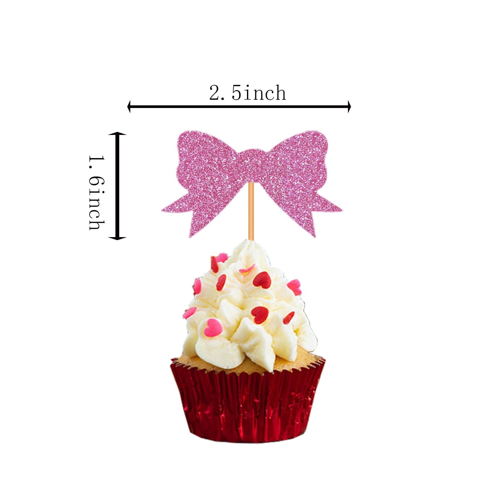 Blopee Blopee Cupcake Toppers, Pink Cupcake Toppers for Birthday Party, Princess Cupcake Toppers for Girls Birthday, 12 pcs Bowknot Cupcake Decorations for Bridal Baby Shower Birthday Wedding Themed Party