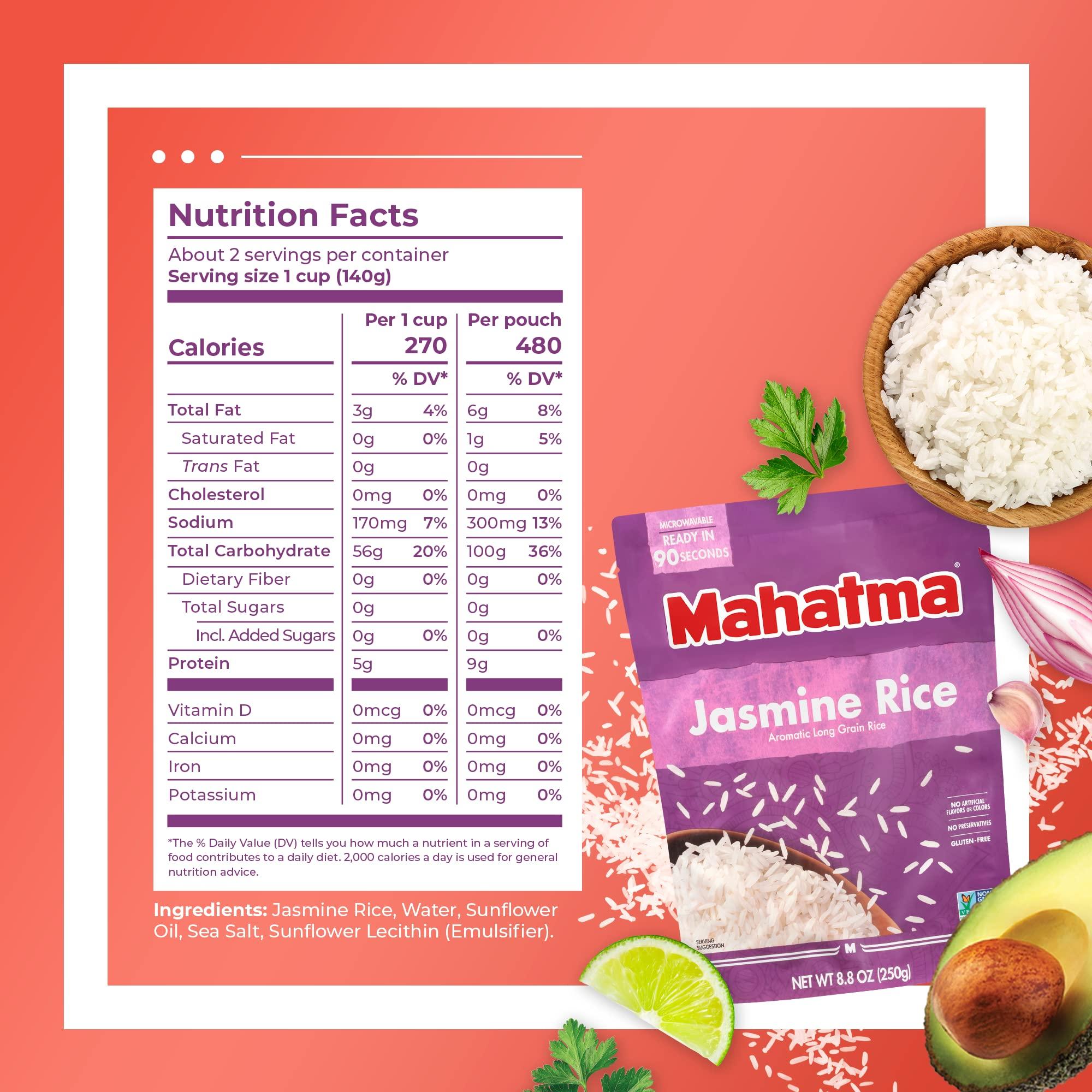 Mahatma Mahatma Ready to Heat Jasmine Rice, Precooked Rice, Microwaveable in 90 Seconds, Six 8.8-Ounce Bags