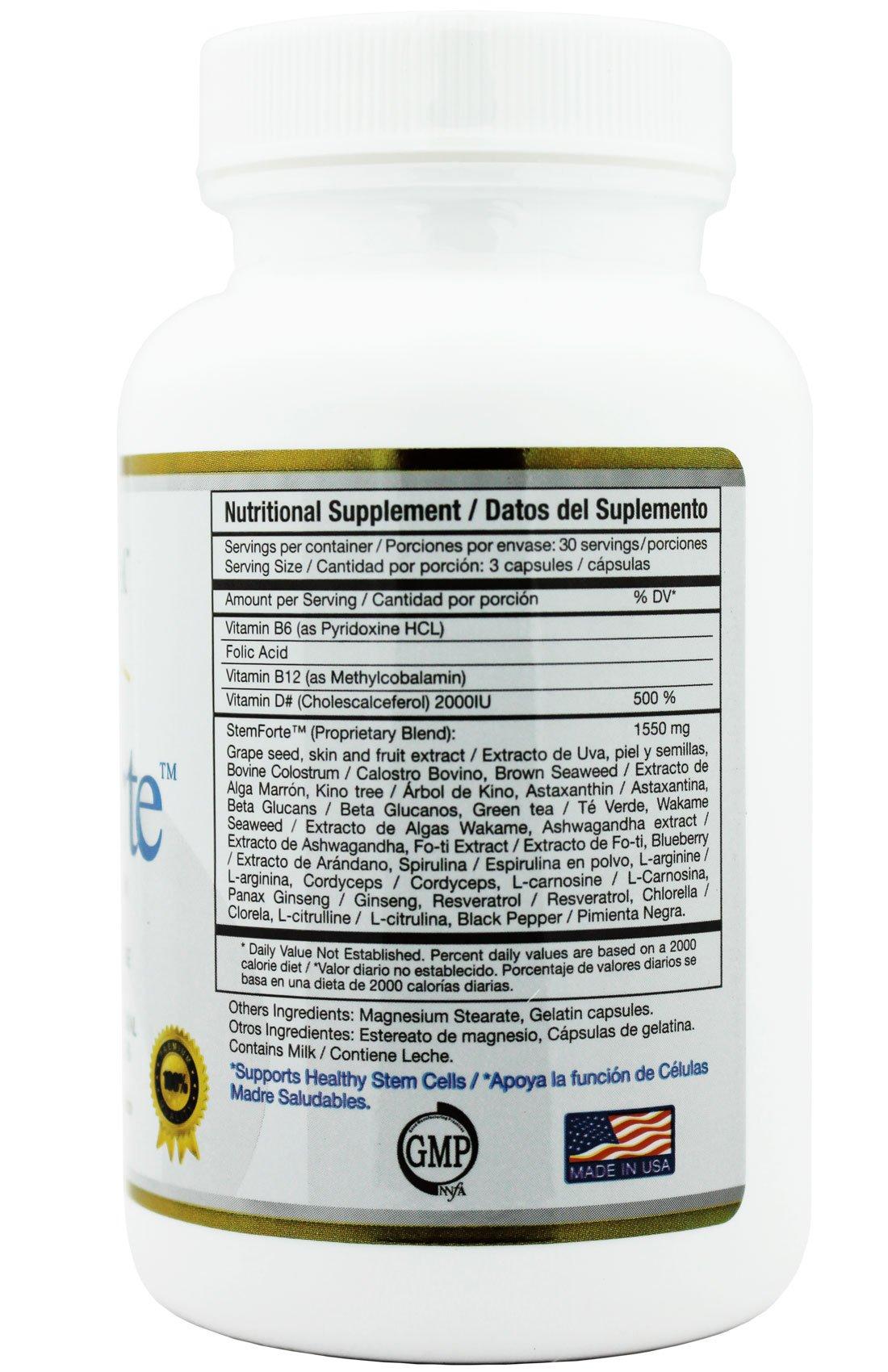 StemForte StemForte Plus Stem Cell Nutritional Supplements for Men, Women - Three Bottles - Advanced Stem Cell and Telomere Activity Support - Promotes Natural Release of Stem Cell, Increase Energy, Focus, Mood