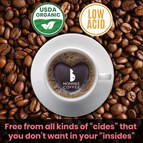 MOMMEE COFFEE Mommee Coffee Decaf Whole Bean Low Acid Coffee- 100% Arabica Organic Decaf Coffee Beans with Smooth Caramel Flavor - Natural Decaffeination Process - Medium Roast - 11 oz