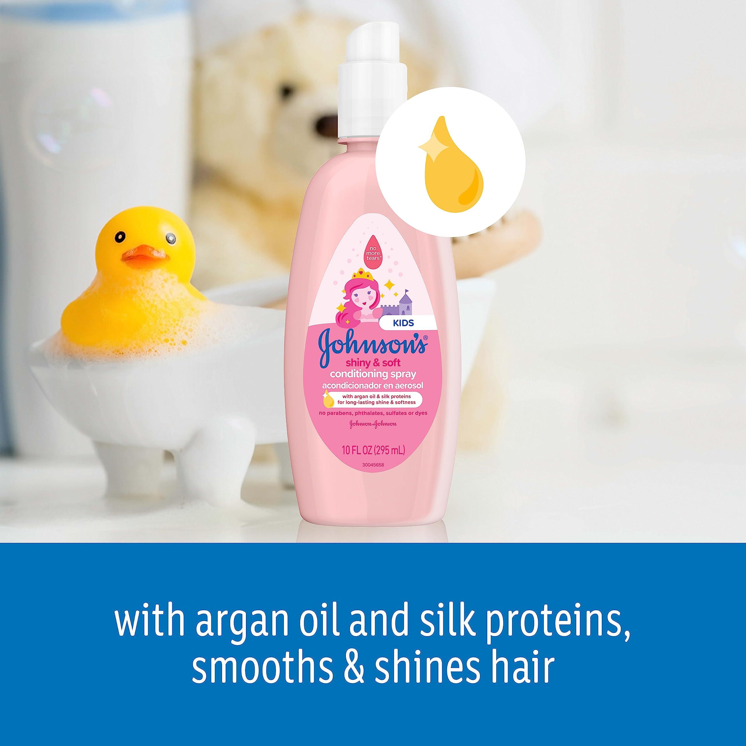 Johnson's Baby Johnson\'s Kids Shiny & Soft Hair Conditioning Spray with Argan Oil & Silk Proteins, Tear-Free Conditioning Spray for Shine & Softness, Gentle for Toddler Haircare, 10 fl. oz