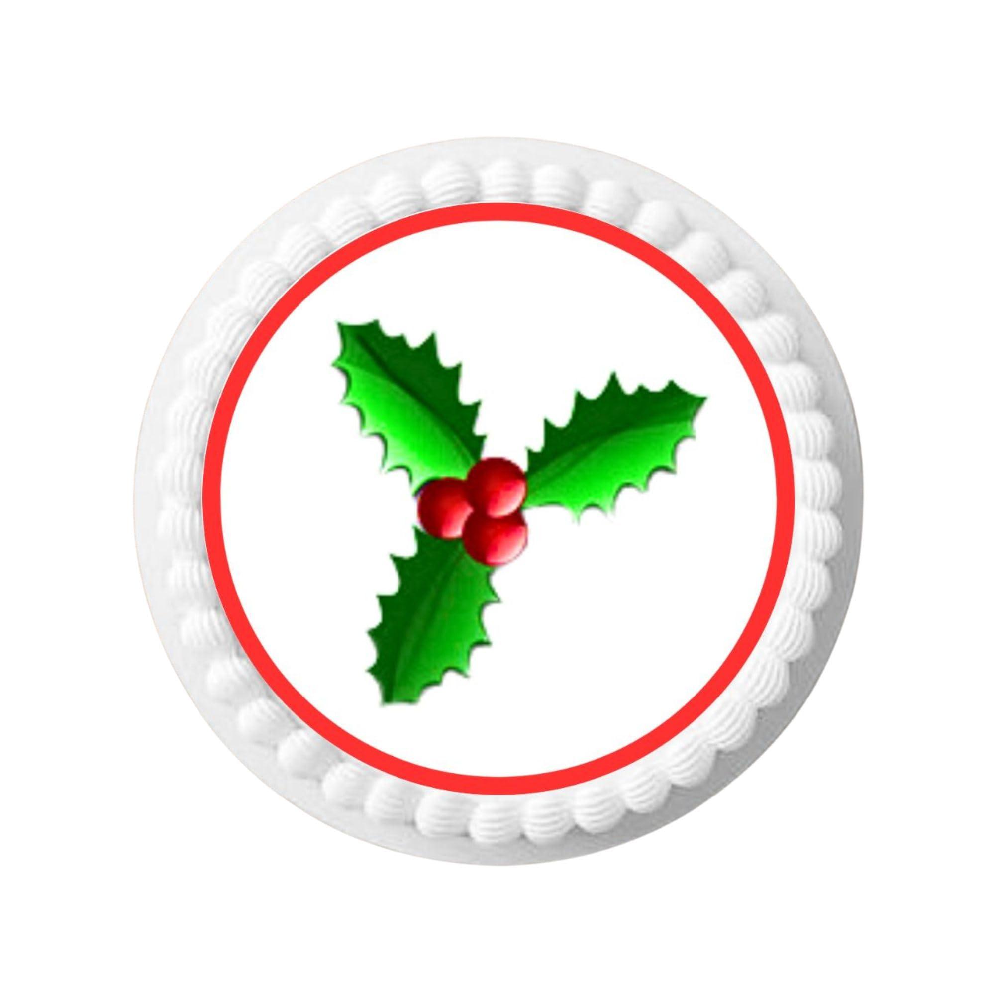 Cian\'s Cupcake Toppers Ltd Holly Edible Christmas Cake Decoration, 7 Inch Festive Wafer Card Christmas Cake Topper for Home Baking, Friendsmas Xmas Party Decoration for Baking 1 x 7\" PRECUT Cake Topper