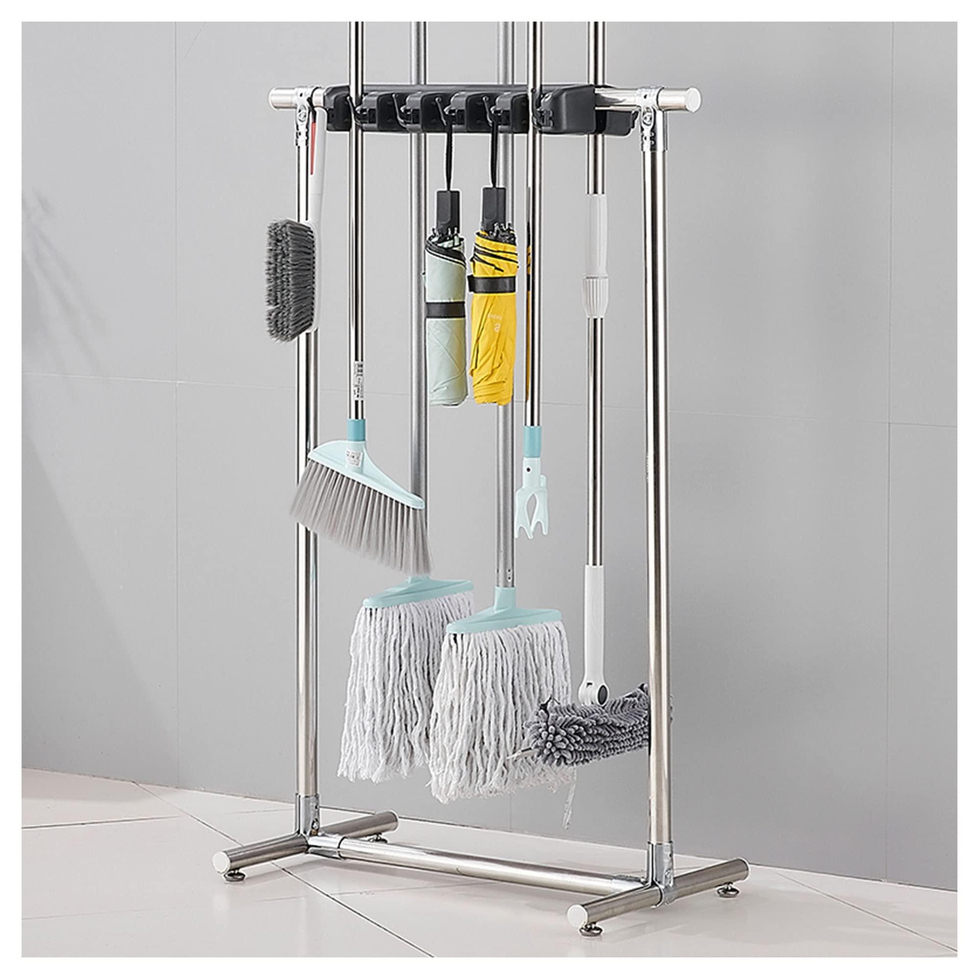SCOOVY Racks Movable Commercial Stainless Steel Mop Rack,Mop and Broom holder,Floor Standing Mop Broom Holder Cleaning Tool Rack, Umbrella Stand,Schools,Factories,Hospitals,Garage,Home Organization Must Have