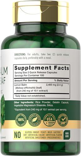 Carlyle Carlyle Lemon Balm Capsules | 200 Count | Non-GMO and Gluten Free Formula | Melissa Leaf Traditional Herbal Supplement | Super Concentrated Extract