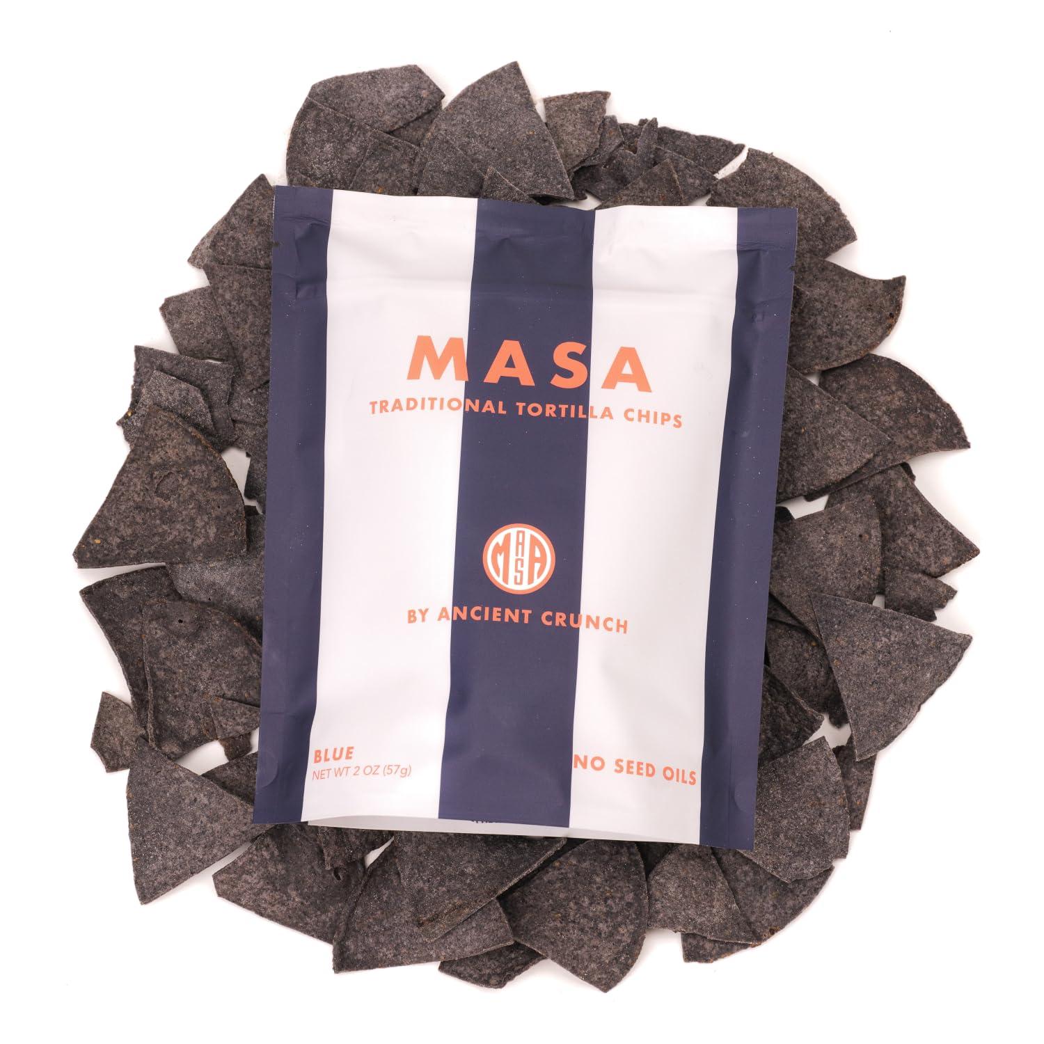 Ancient Crunch MASA Chips Blue Corn Tortilla Chips - Naturally Grown Blue Corn with Grass Fed Tallow and Sea Salt Tortilla Chips - No Seed-Oil Snacks - 6 Pack, 5 Ounce Each