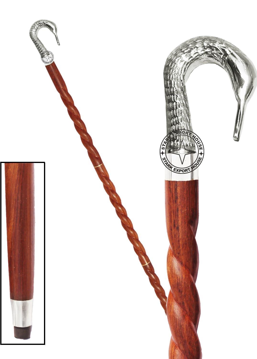 Stark Export House Walking Cane Rosewood Designer Wooden Walking Stick with Brass Nickel Handle Gift for Men & Women 37 inch Brown (OFPY)