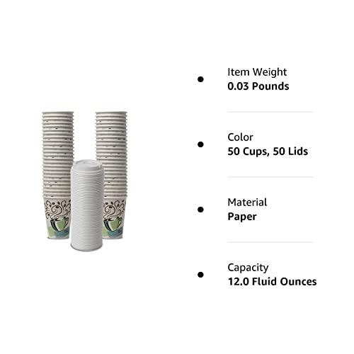 Dixie Dixie PerfecTouch WiseSize Coffee Design Insulated Paper Cup, 12oz Cups and Lids Bundle (12 oz, 50 Cups, 50 Lids)