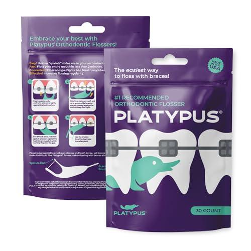 Platypus Platypus Orthodontic Flossers for Braces, 30 Count (Pack of 6), Ortho Picks for Adults & Kids, Fits Under Arch Wire, Non-Damaging, Encourage Flossing Habits