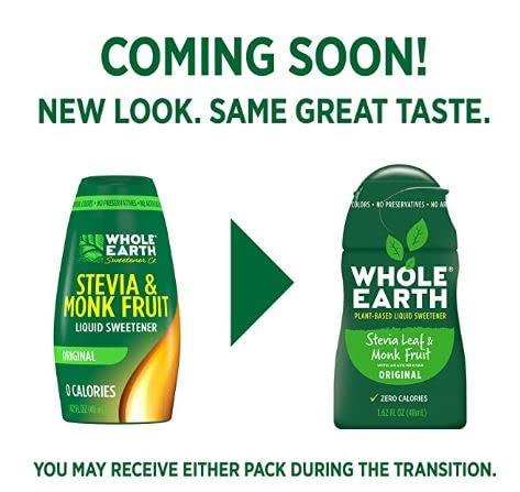 Whole Earth Whole Earth Stevia & Monk Fruit Liquid Sweetener, Original, Erythritol Free, Squeeze Bottle, 1.62 Ounce (Pack of 6)