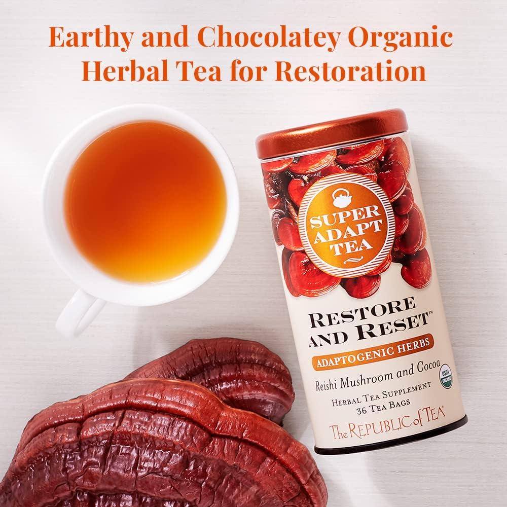 The Republic of Tea The Republic of Tea - Restore and Reset SuperAdapt Herbal Tea, 250 Tea Bags, Organic, Caffeine Free, Reishi Mushroom and Cocoa Herbal Tea