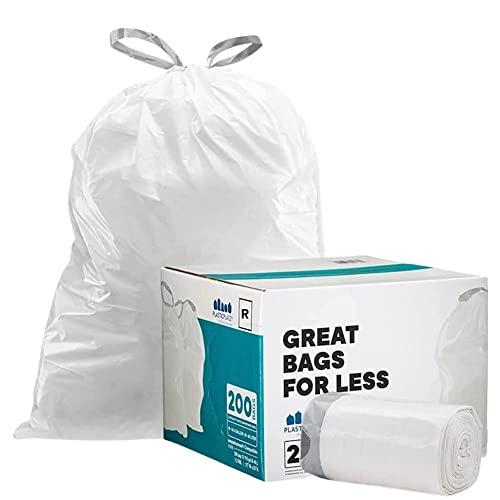 Plasticplace Plasticplace Custom Fit Trash Bags, Compatible with simplehuman Code R (200 Count) White Drawstring Garbage Liners 2.6 Gallon/ 10 Liter 16.5\" x 18\"