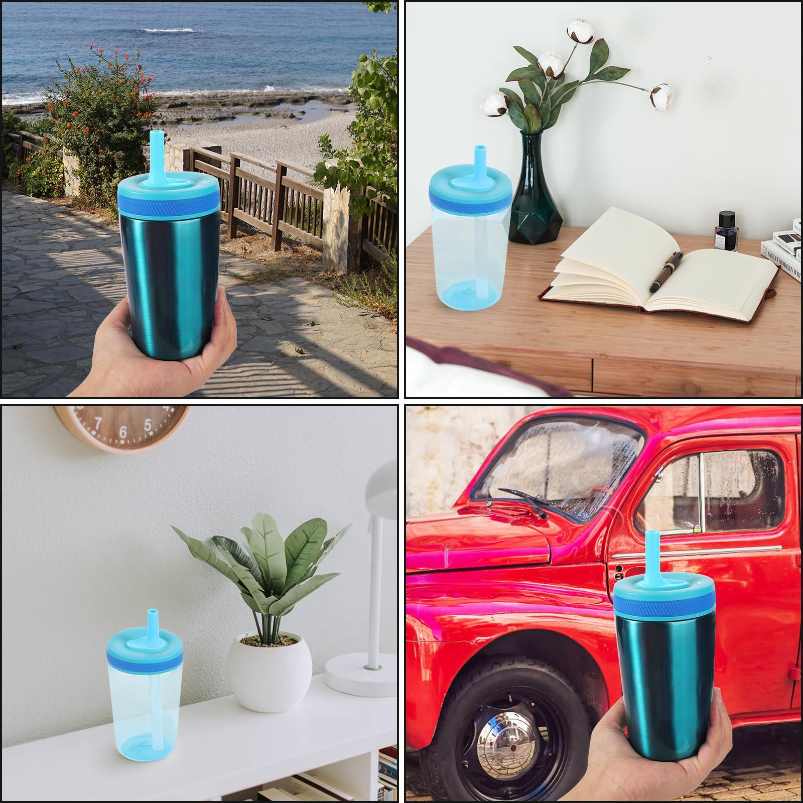 PEUTIER 4pcs Replacement Straws and Bite Valve for Zak Designs Kelso 15 oz, Straw Cup Accessories with Straw Cleaning Brush for kids Water Bottle, BPA Free Reusable (Blue)