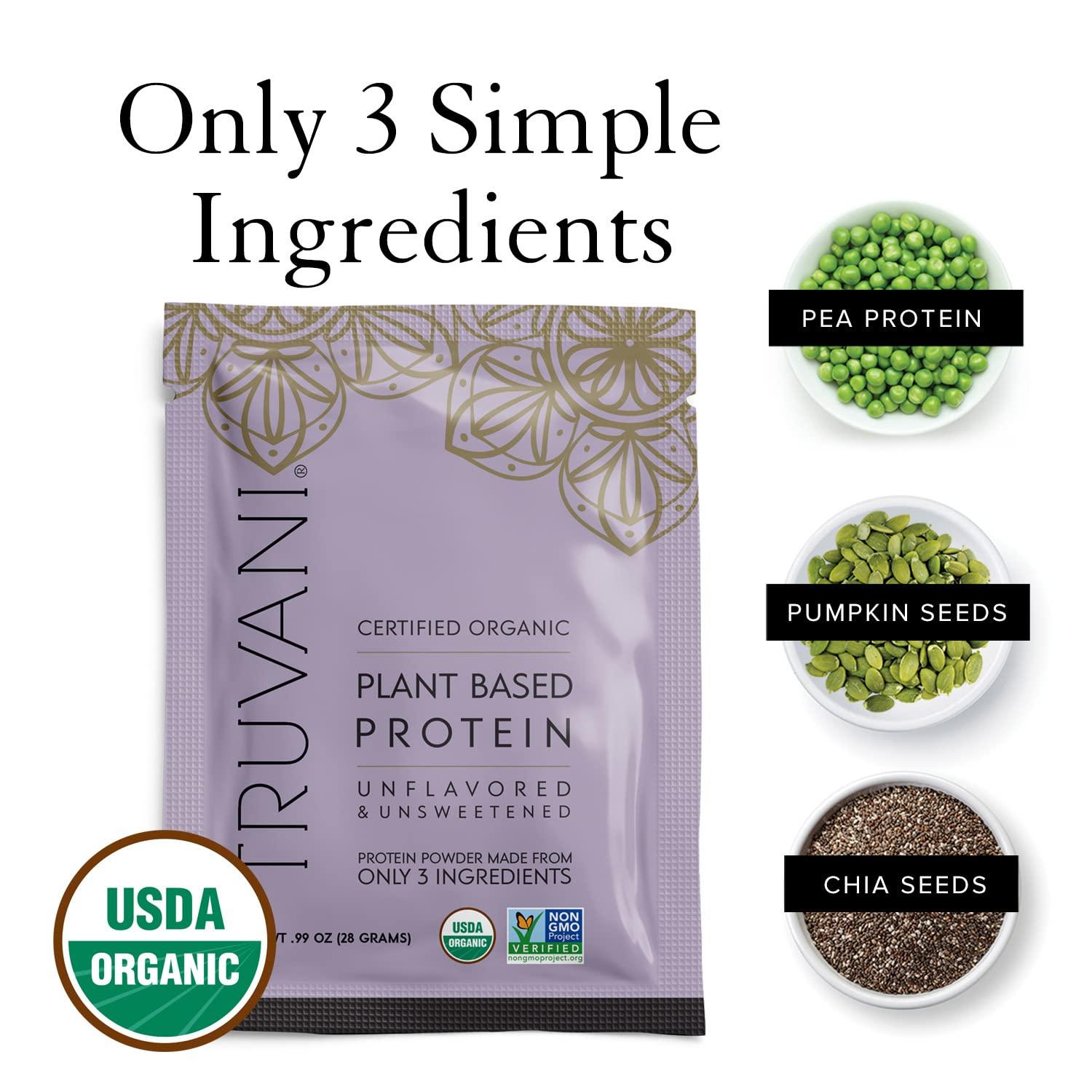 Truvani Truvani Vegan Pea Protein Powder | Unflavored | 20g Organic Plant Based Protein | 10 Travel Packets | Keto | Gluten & Dairy Free | Low Carb | No Added Sugar