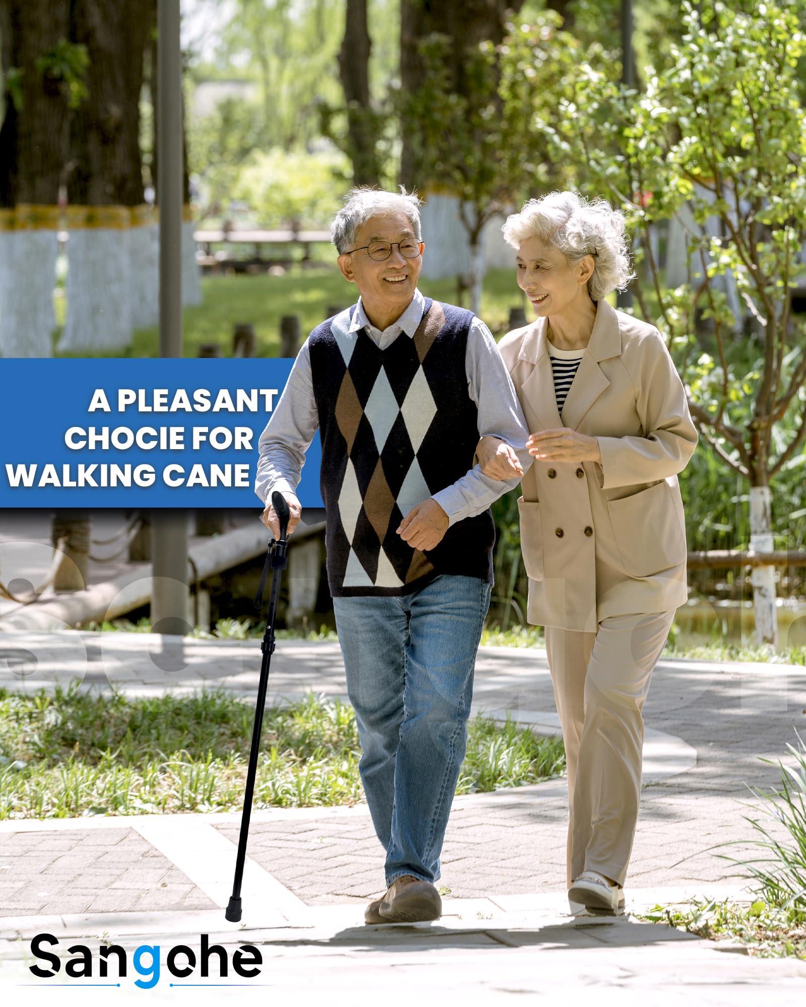 Sangohe Sangohe Walking Cane for Men & Women - Walking Stick with Adjustable Height, Durable Rubber Feet Tip, Travel Bag - Folding Canes for Stability - Walking Sticks for Seniors & Adults, Black, 929C