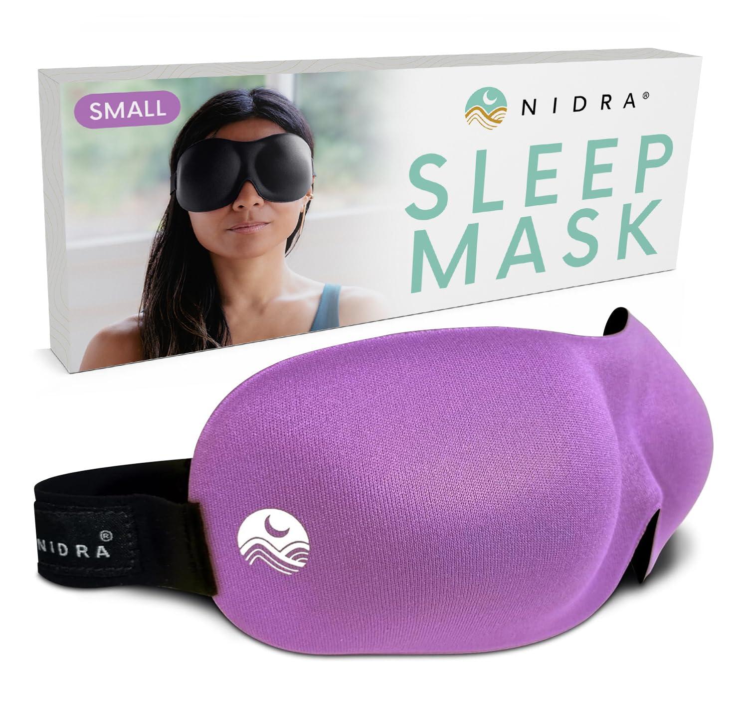 Nidra Nidra Small Medium Sleep Mask for Women & Men, Blackout Blindfold Eye Mask, Deep Rest, 3D Comfort Contoured for Side Sleepers, Lightweight & Soft, Light Blocking for Travel, Yoga, Sleeping, Purple