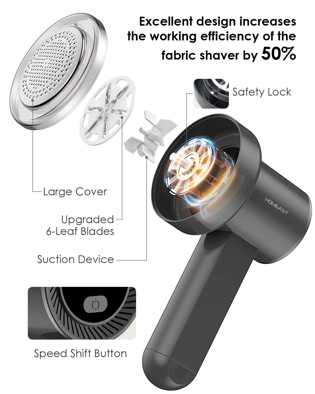 HOMEASY Fabric Shaver Fuzz Remover Rechargeable, HOMEASY Electric Lint Remover Shaver with 3 Blades & LED Digital Display, Sweater Couch Fabric Pill Shaver for Sweater, Couch, Furniture (Dark Gray)