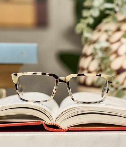 eyebobs eyebobs Wide Eyed | Premium Reading Glasses for Men and Women | Rectangle Frame for Wide Faces | Brown Stripe, 0.00