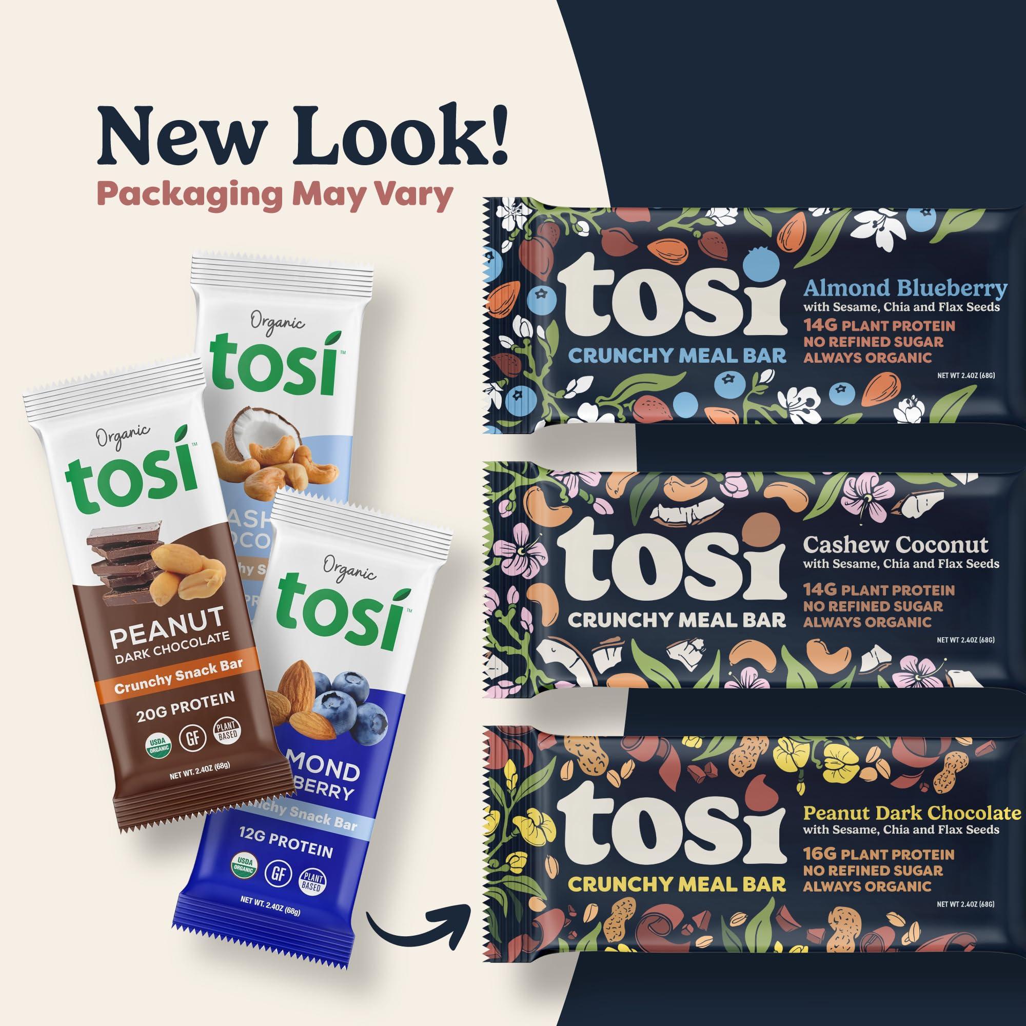 Tosi Tosi Cashew Coconut Protein Bars, Plant Based with Nuts, Gluten-Free Crunchy Snacks, Vegan, Organic, Flax & Chia Seeds, Soy-Free, Omega 3s, 14G Protein, 2.4 oz, 12-Pack