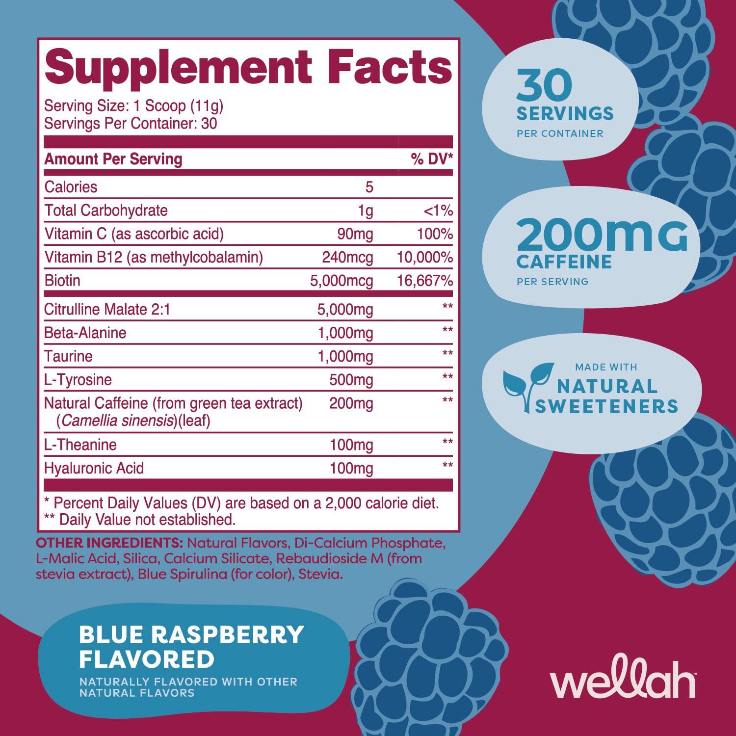 Wellah Wellah Get-Going Pre-Workout Drink Mix (Blue Raspberry Flavored, 30 Servings)