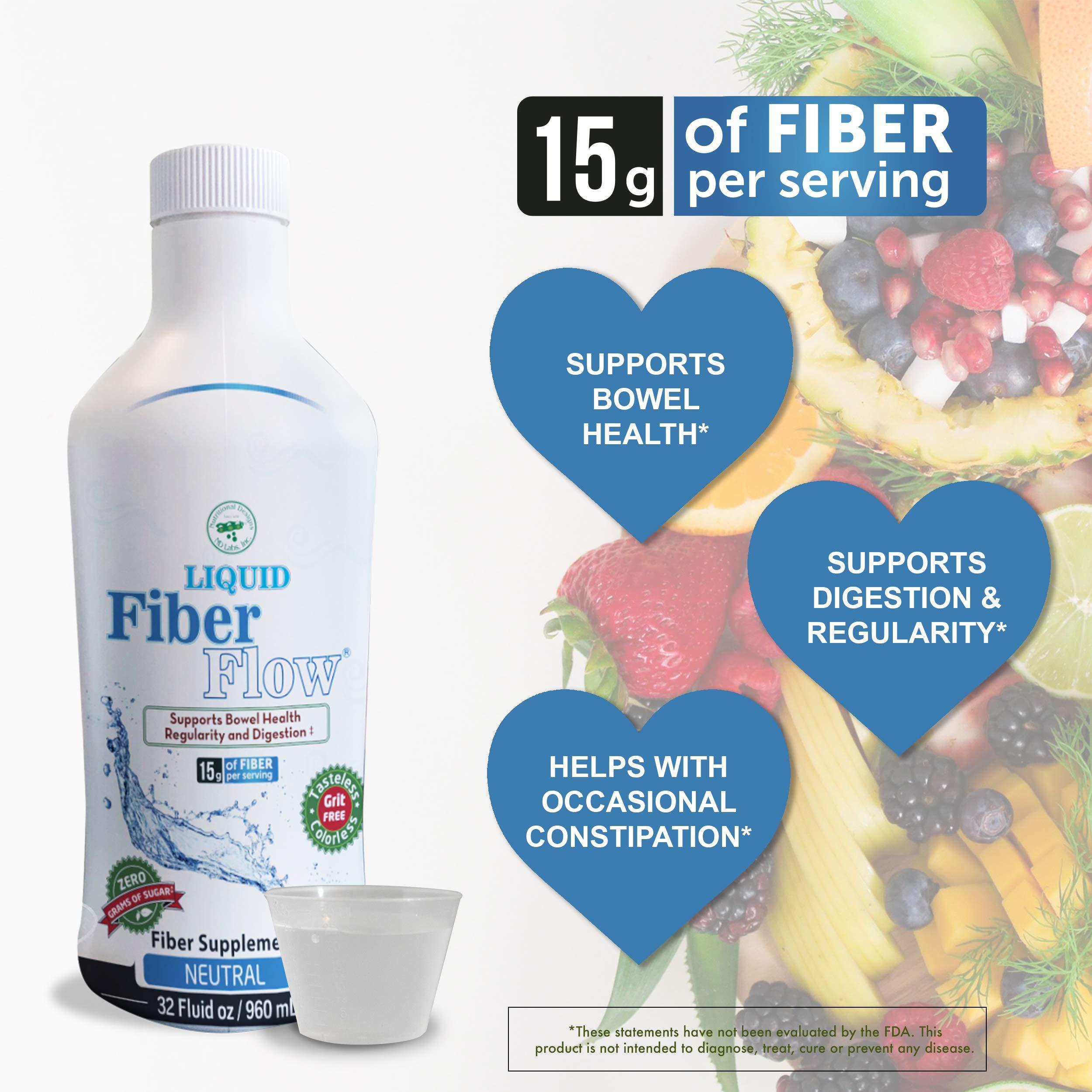 NUTRITIONAL DESIGNS ND LABS, INC SINCE 1986 Nutritional Designs Liquid Fiber Flow Sugar-Free Prebiotic Inulin Fiber Supplement, All Natural Bowel Regularity Drink for Healthy Intestinal Balance, 100 Packets