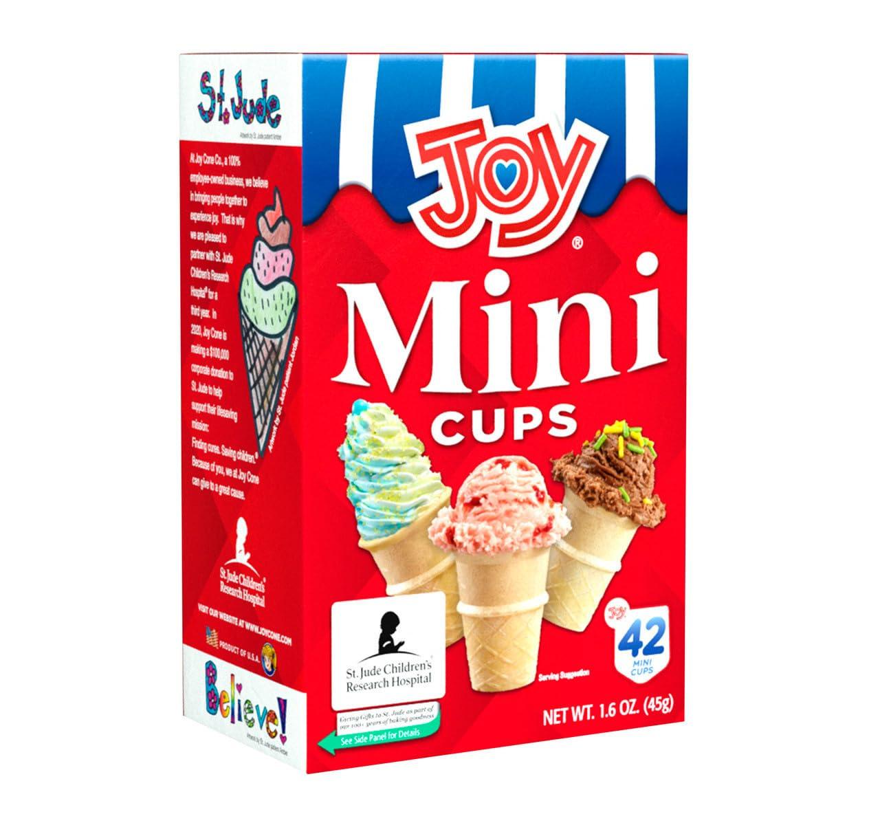Joy Joy Mini Cups Miniature Ice Cream Cones For Kids, Desserts, Cupcake Cones, Cake Pops 42 Count (1 Box/42 cones)