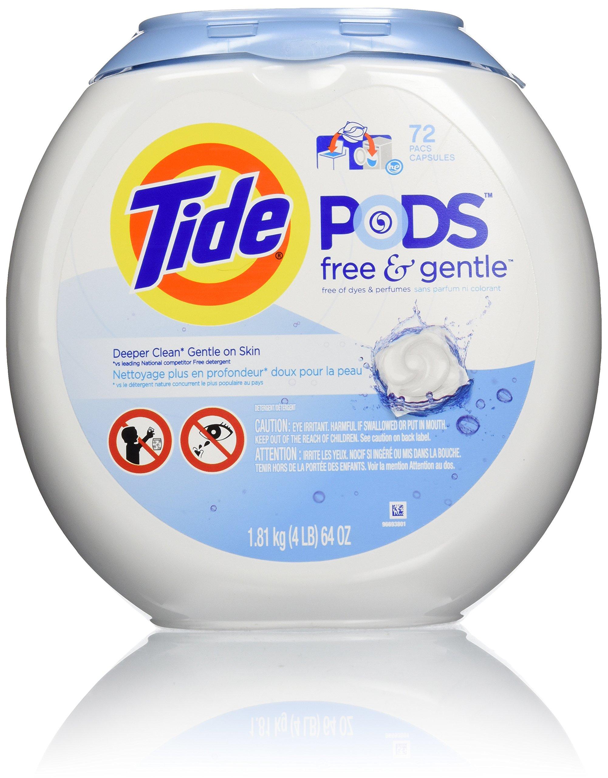 Tide Tide Free and Gentle Laundry Detergent Pods, 72 Count, Unscented and Hypoallergenic for Sensitive Skin