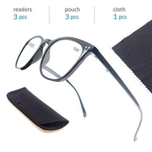 HAPJOYS HAPJOYS Reading Glasses Women Men Stylish Readers 4.0 Lightweight Frame Glasses for Reading 3 Pack Black/Tortoise/Clear
