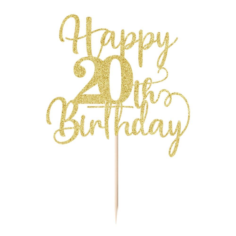 Gtseryeio Gtseryeio Happy 20th Birthday Cake Topper, Cheers to 20Years Birthday, Gold Glitter 20 Birthday Party Cake Decoration Supplies (20)