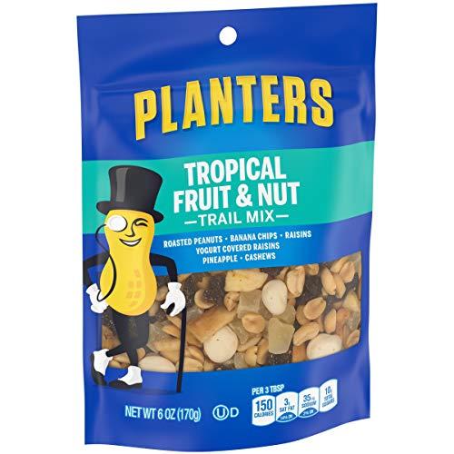 Planters Planters Tropical Fruit & Nut Trail Mix with Roasted Peanuts (Banana Chips, Raisins, Yogurt Raisins, Pineapple & Cashews, 6 oz Pack of 12)