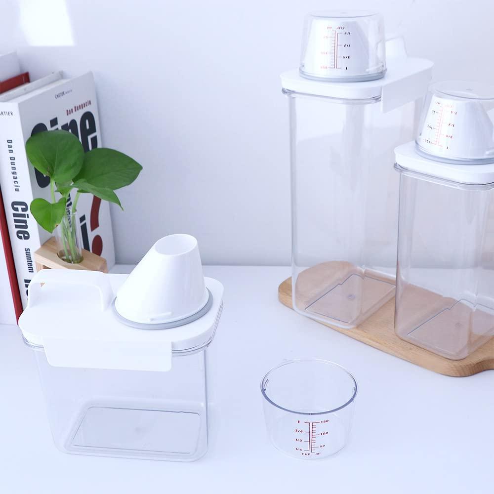 Generic 1PCS Clear Washing Powder Container,Multipurpose Detergent Box Laundry Powder Dispenser Airtight Laundry Detergent Powder Storage Box(S)