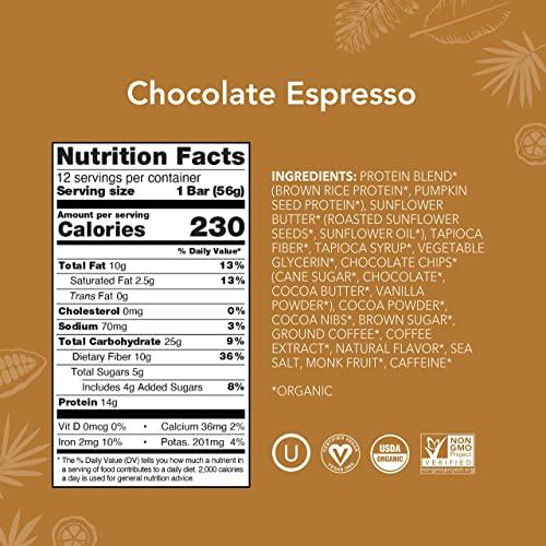ALOHA ALOHA Organic Plant Based Protein Bars - Chocolate Espresso (85mg Caffeine) - 12 Bars, Vegan, Low Sugar, Gluten-Free, Paleo, Low Carb, Non-GMO, No Stevia, No Erythritol