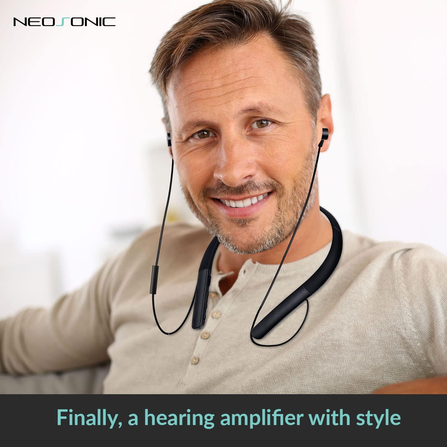 Neosonic Neosonic [Upgraded] Rechargeable Hearing Aid Amplifier for Conversation and Watching TV, Wireless Neckband Headphones for Seniors & Elderly People with Remote Microphone Noise Cancelling NW20