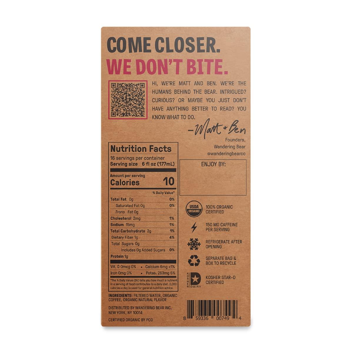 Wandering Bear Wandering Bear Organic Mocha Cold Brew Coffee On Tap, 96 fl oz - Extra Strong, Smooth, Unsweetened, Shelf-Stable, and Ready to Drink Iced Coffee, Cold Brewed Coffee, Cold Coffee