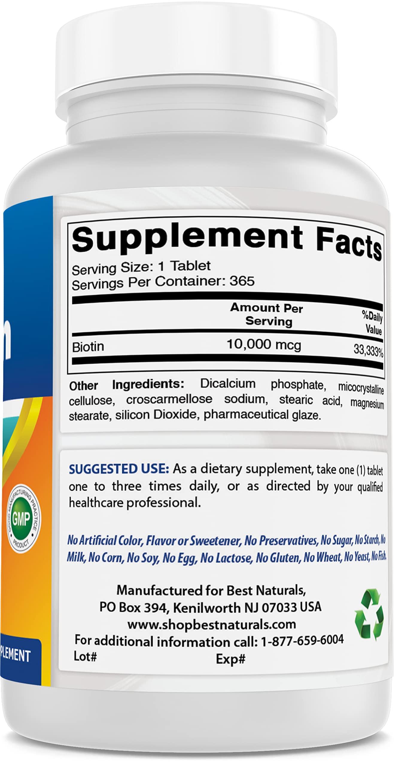 Best Naturals Best Naturals Biotin (Also Called Vitamin B7), 10,000 mcg Tablets (365 Count (Pack of 3))